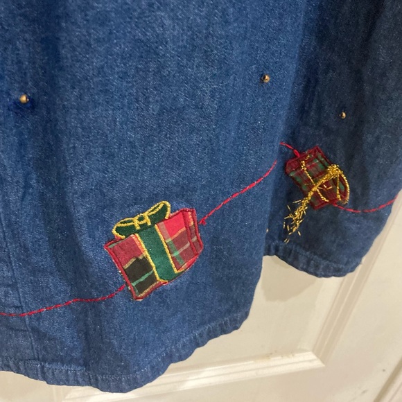 Ugly Christmas Denim xmas teddy bear drummer boy button front plus Sz 22 dress - Picture 10 of 10
